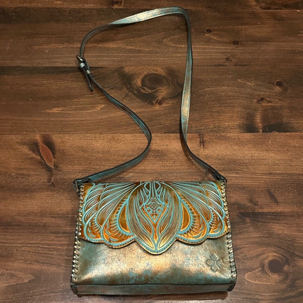 Patricia Nash Crossbody Bag Purse Turquoise Leather Western Boho Artisan Rustic - Picture 2 of 10
